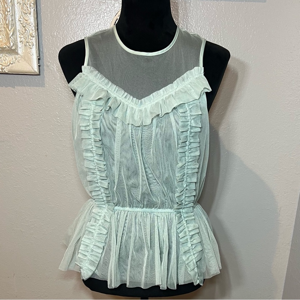 H&M Sheer Ruffle Top - Mint Green